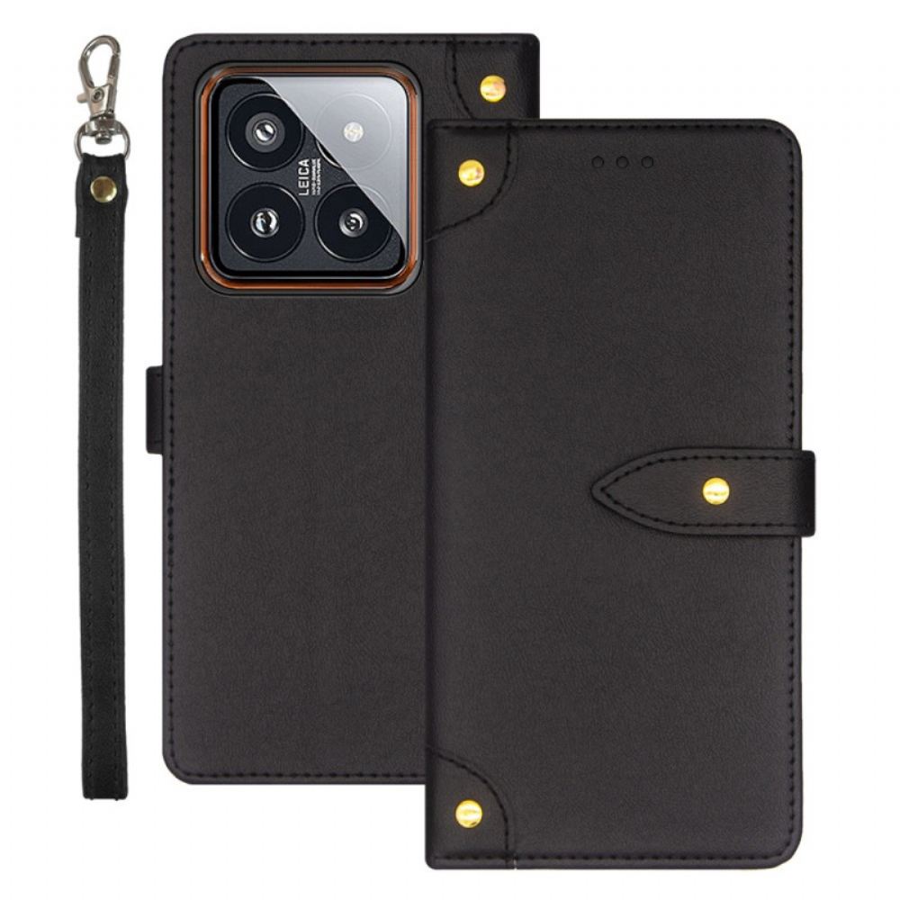 Kožený Kryt Xiaomi 14 Ozdobné Nýty Idewei