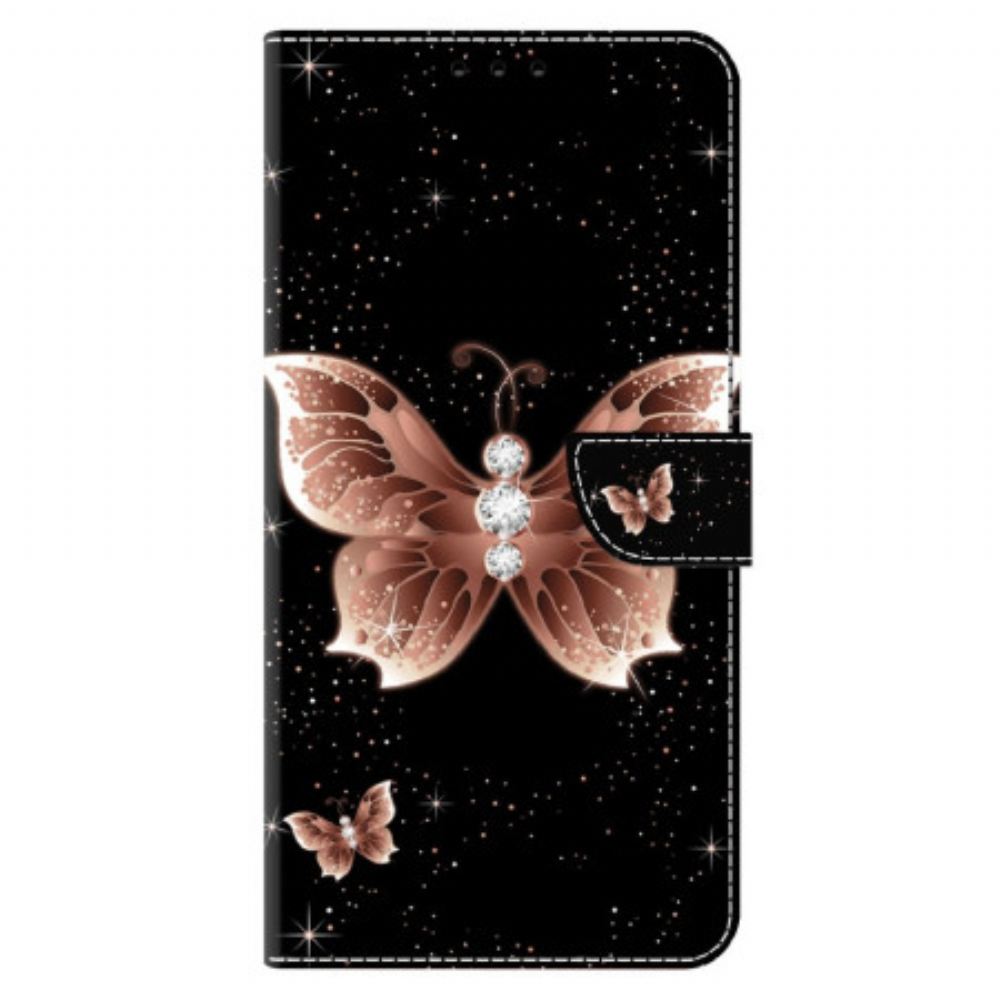 Kožený Kryt Xiaomi 14 Růžový Diamantový Motýl