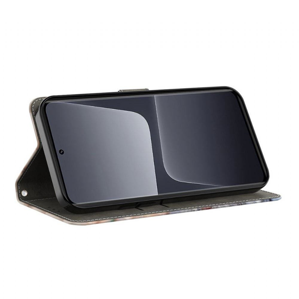 Kožený Kryt Xiaomi 14 Růžový Diamantový Motýl