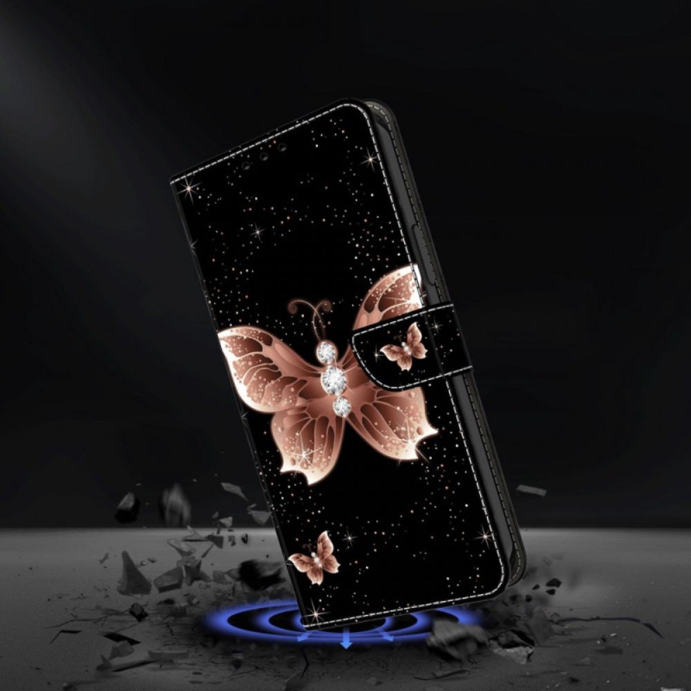 Kožený Kryt Xiaomi 14 Růžový Diamantový Motýl