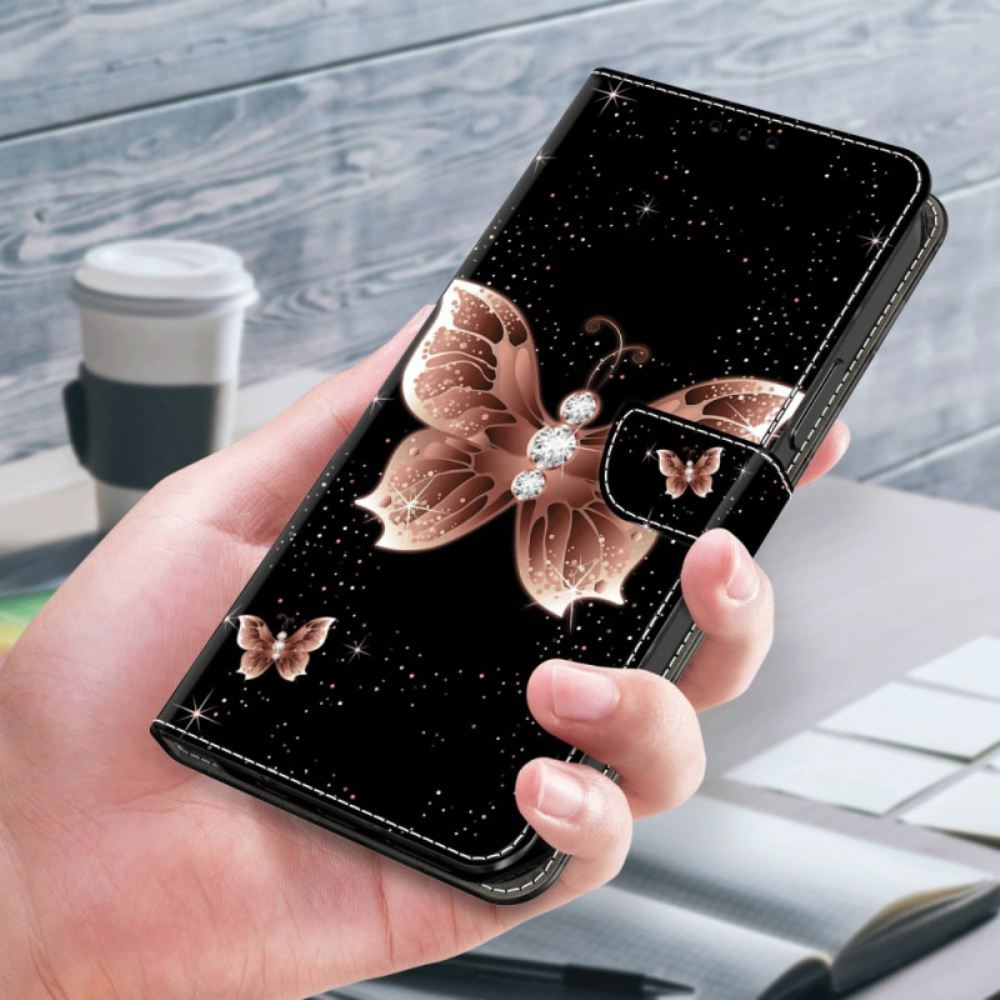 Kožený Kryt Xiaomi 14 Růžový Diamantový Motýl