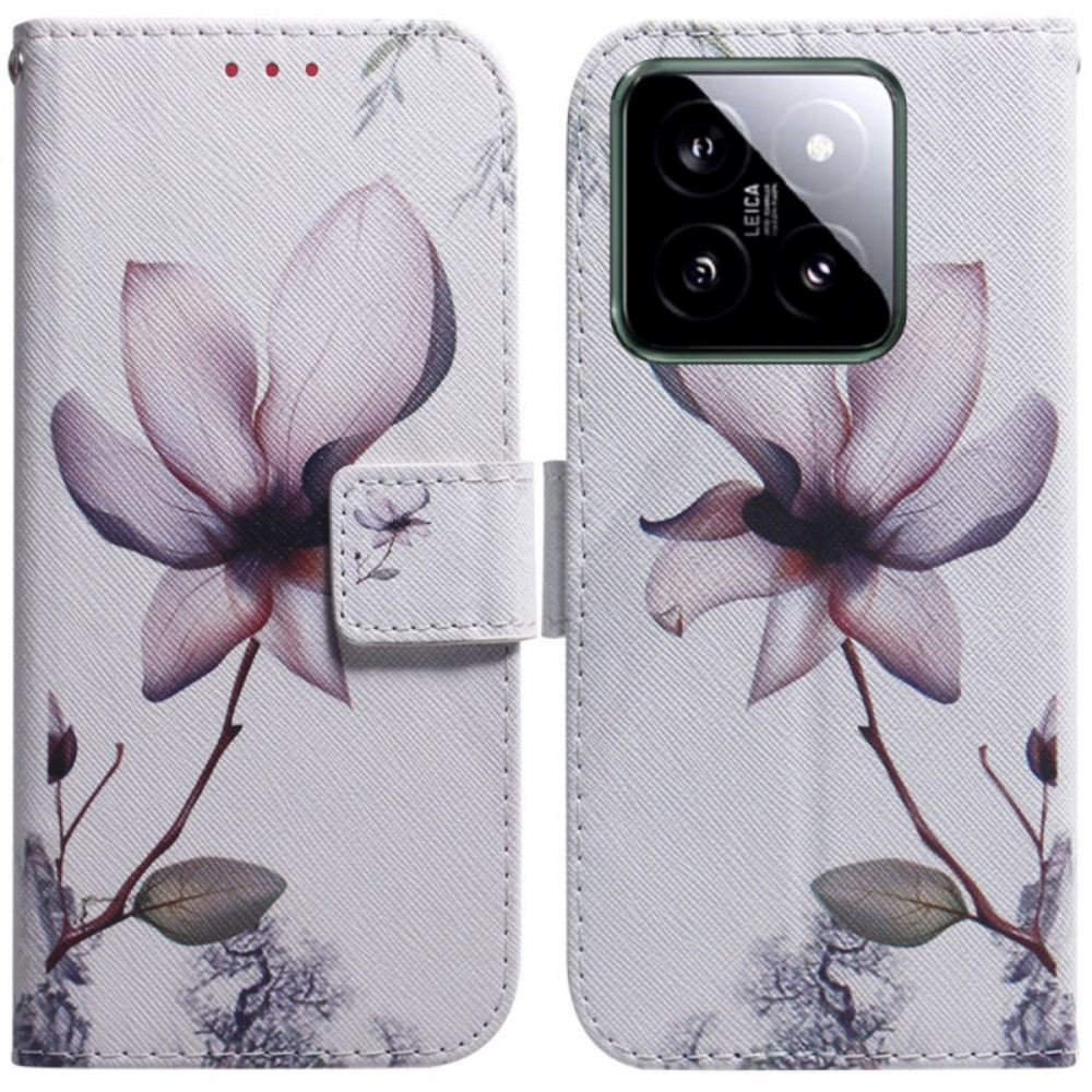 Kožený Kryt Xiaomi 14 Růžový Květ