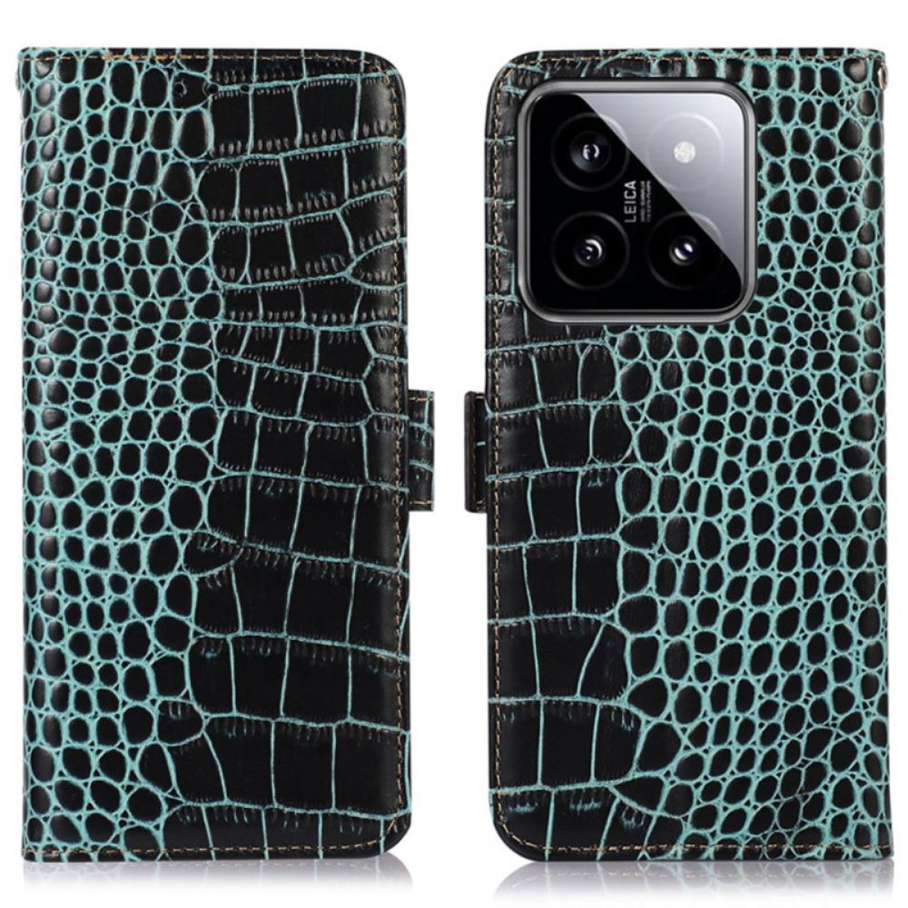 Kožený Kryt Xiaomi 14 S Blokováním Crocodile Rfid