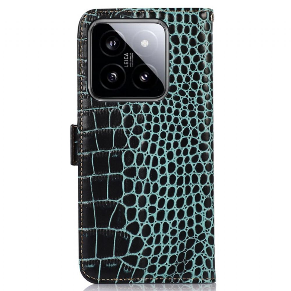 Kožený Kryt Xiaomi 14 S Blokováním Crocodile Rfid