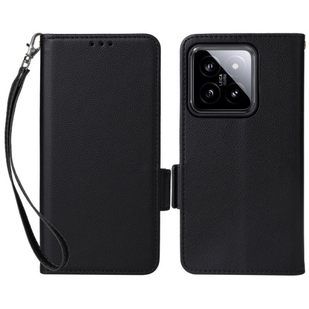 Kožený Kryt Xiaomi 14 Textura A Popruh Litchi