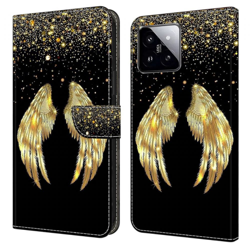Kožený Kryt Xiaomi 14 Zlatá Křídla