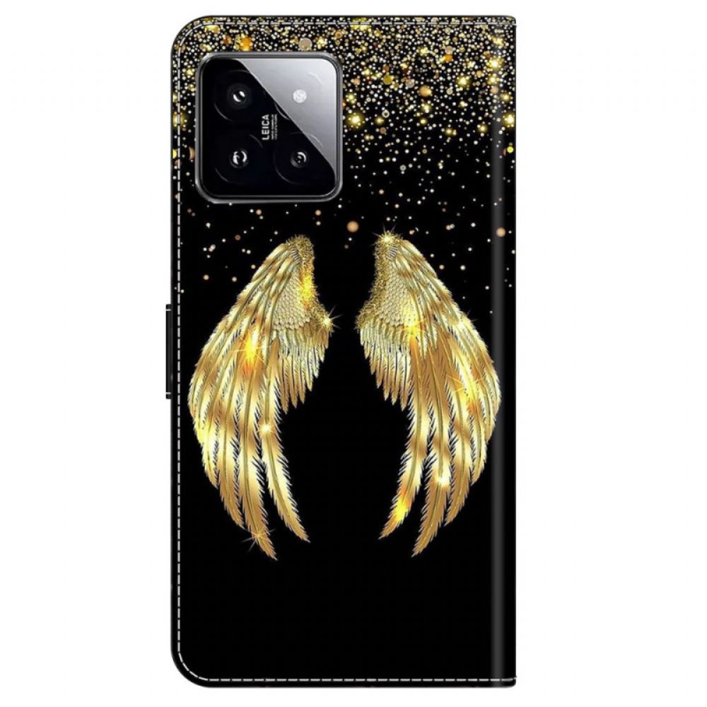 Kožený Kryt Xiaomi 14 Zlatá Křídla