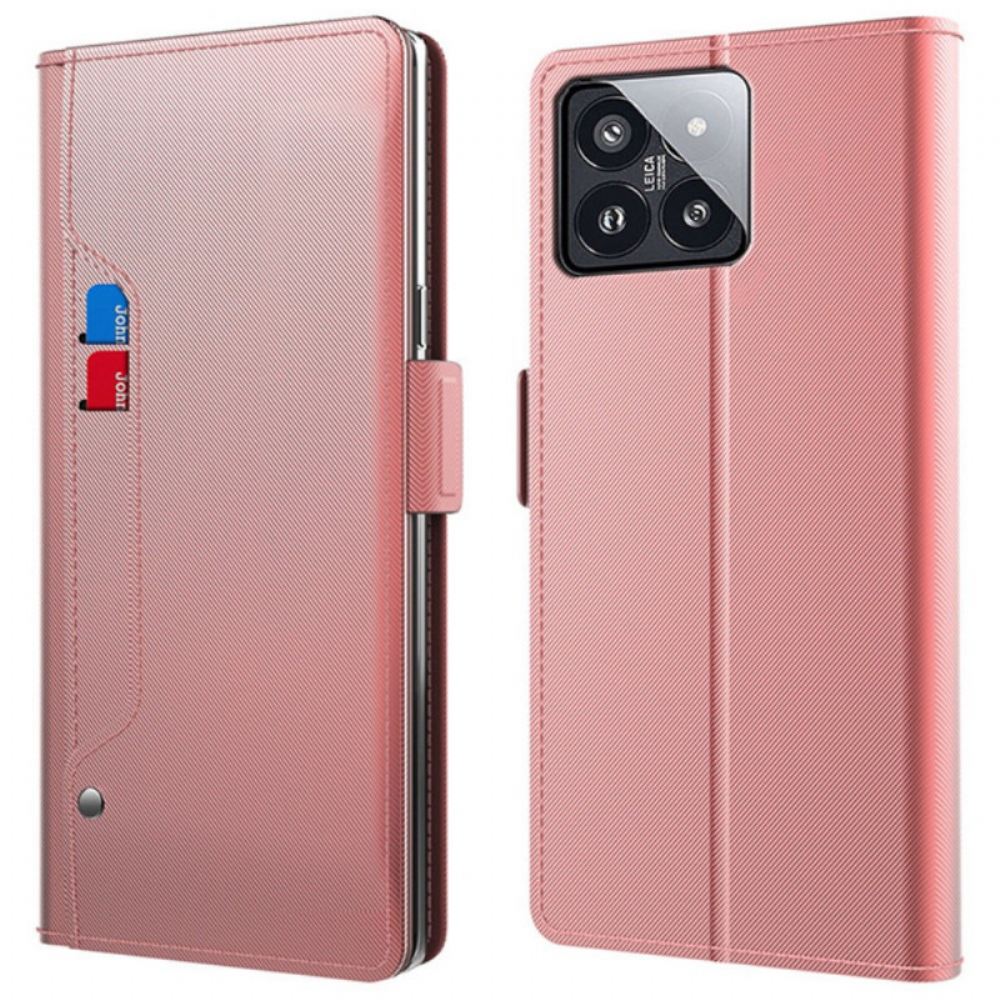 Kožený Kryt Xiaomi 14 Zrcadlový A Odnímatelný Držák Karty