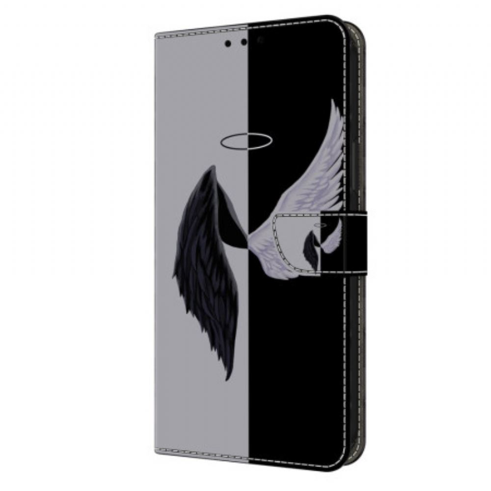 Kožený Kryt Xiaomi 14 Černá A Bílá Křídla