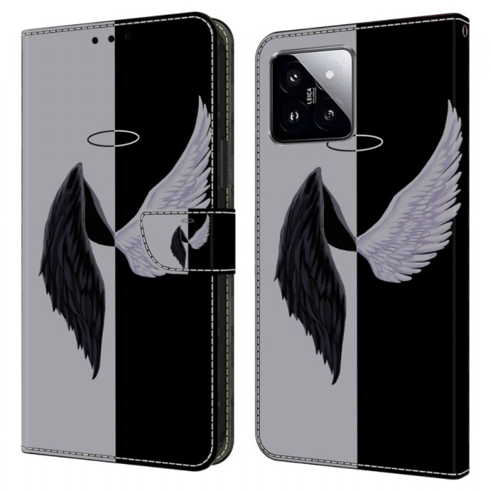 Kožený Kryt Xiaomi 14 Černá A Bílá Křídla