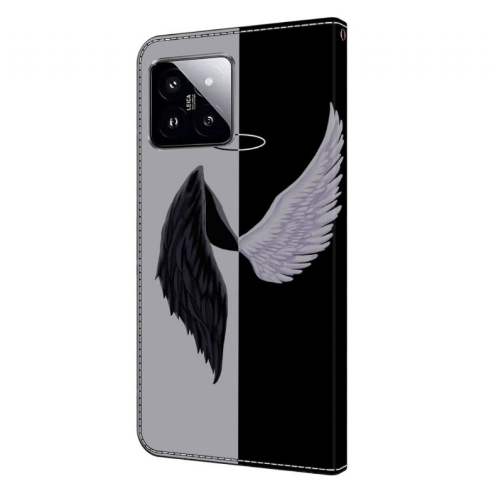 Kožený Kryt Xiaomi 14 Černá A Bílá Křídla