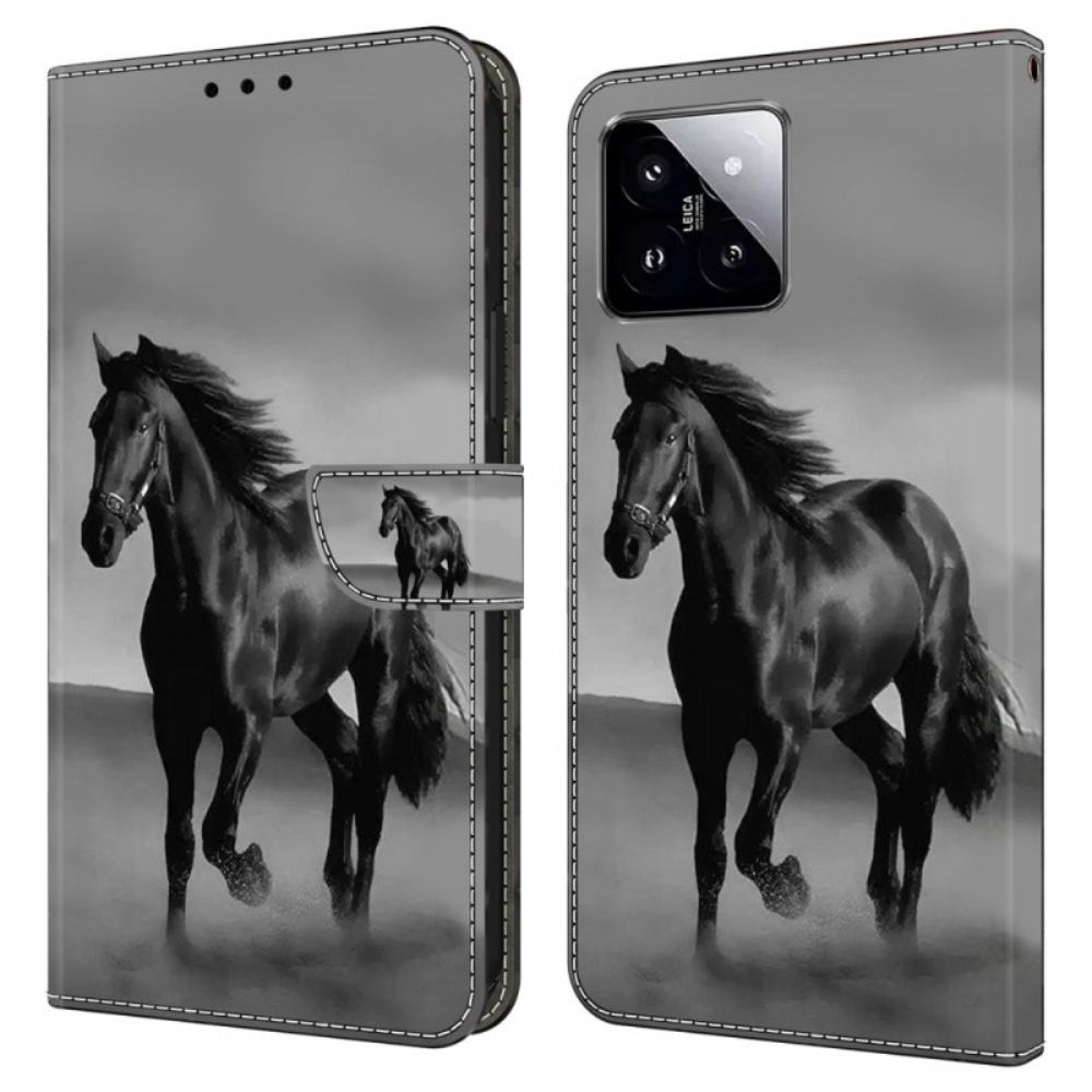 Kožený Kryt Xiaomi 14 Černý Kůň