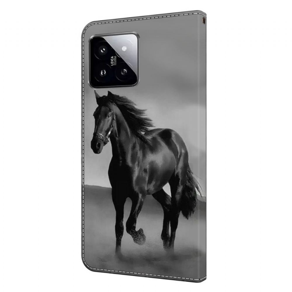 Kožený Kryt Xiaomi 14 Černý Kůň