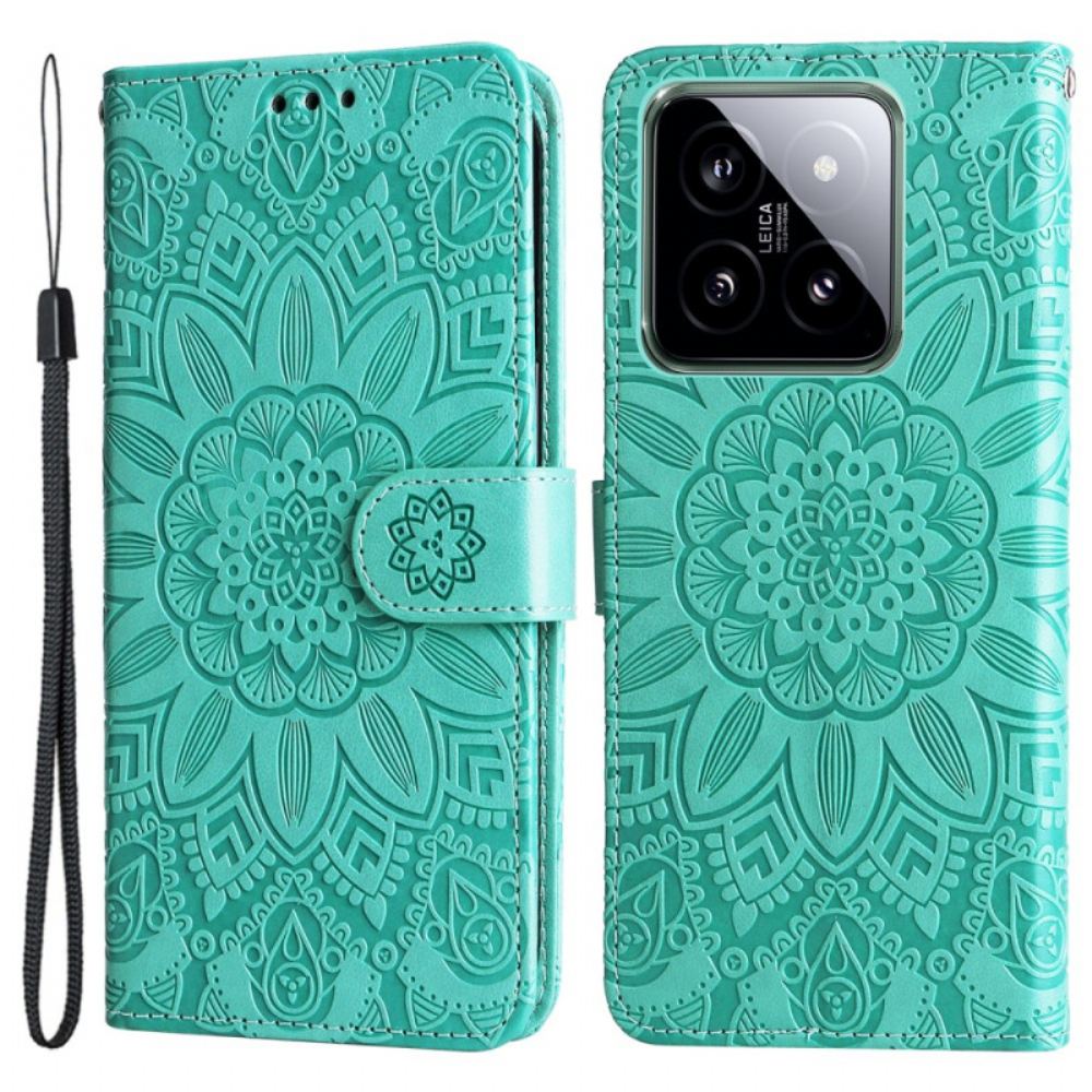 Peněženková Pouzdra Xiaomi 14 Kryty Na Mobil Slunečnice S Popruhem