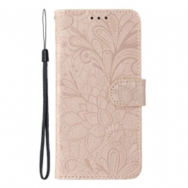 Kožený Kryt Na Poco C71 Květinová Krajka