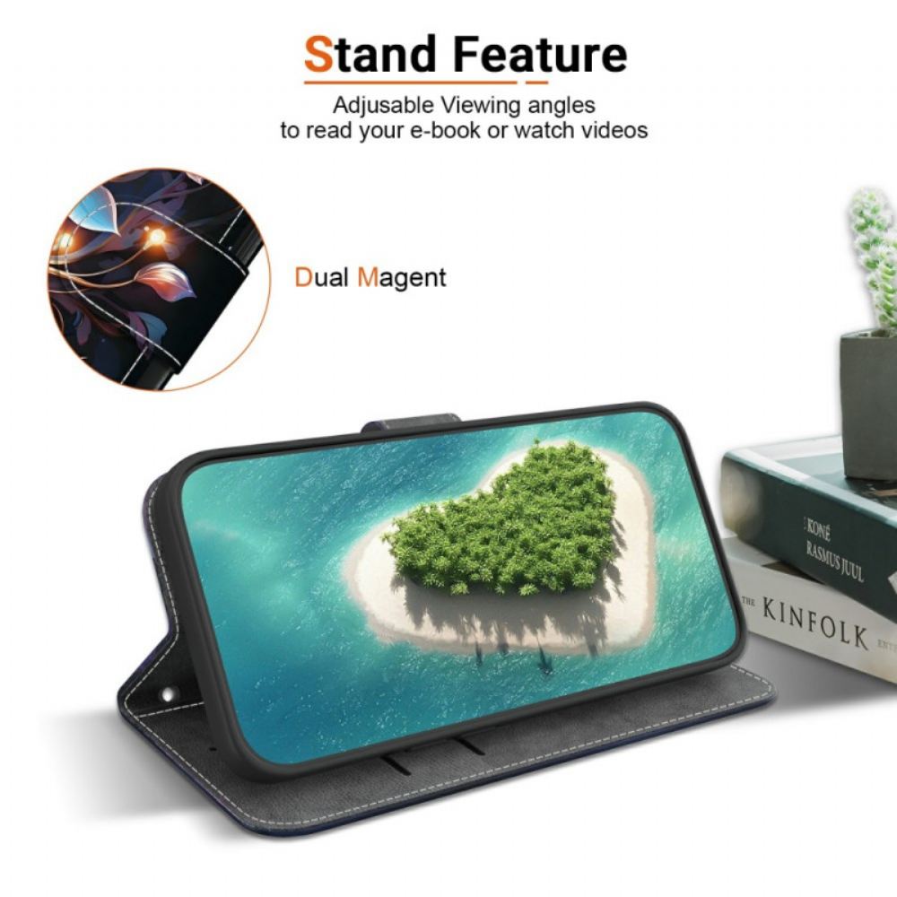 Kožený Kryt Na Poco C71 Modrý Květinový Vzor