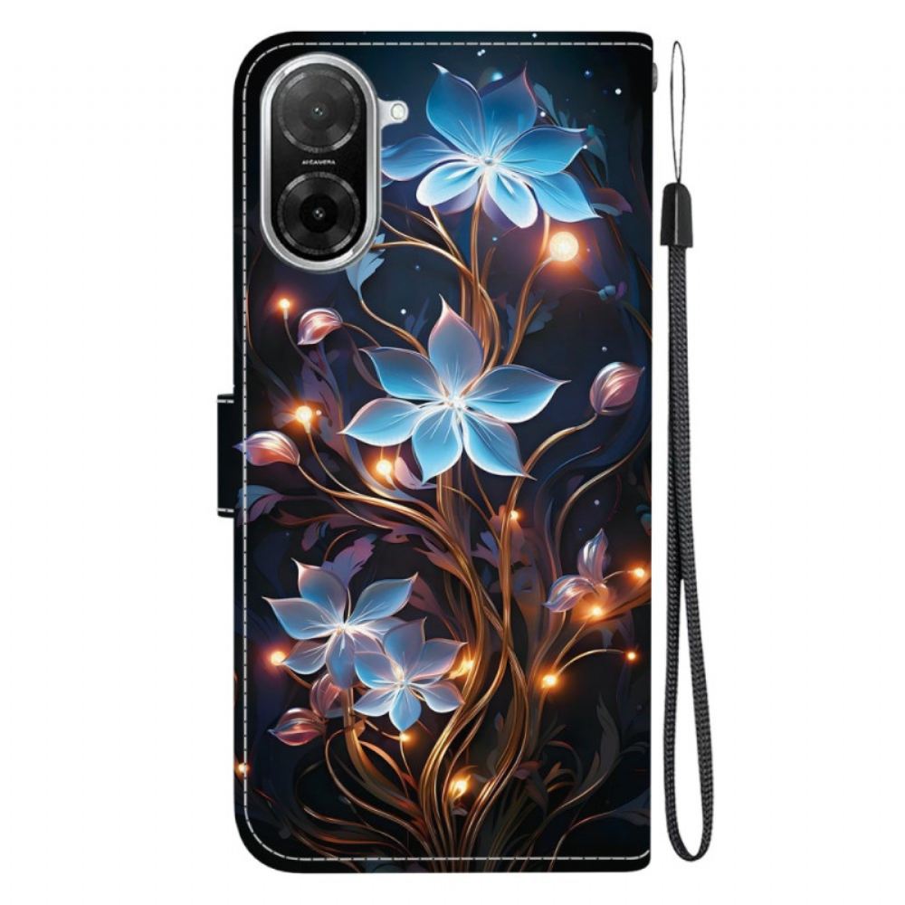 Kožený Kryt Na Poco C71 Modrý Květinový Vzor