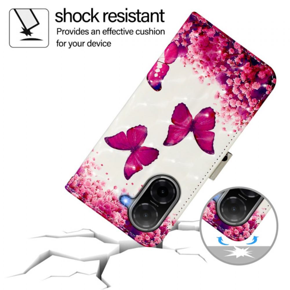 Kožený Kryt Na Poco C71 Růžoví Motýli