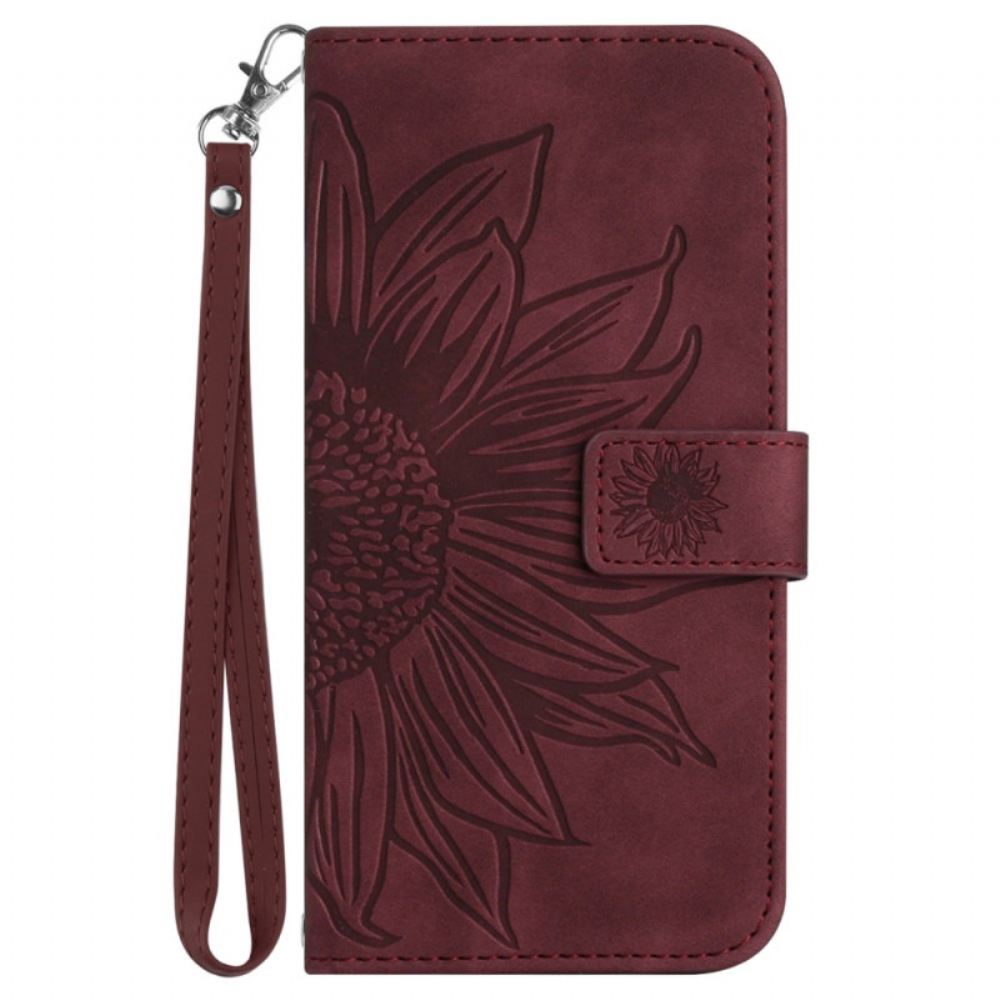 Kožený Kryt Na Poco C71 Slunečnicový Potisk S Popruhem