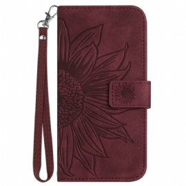 Kožený Kryt Na Poco C71 Slunečnicový Potisk S Popruhem