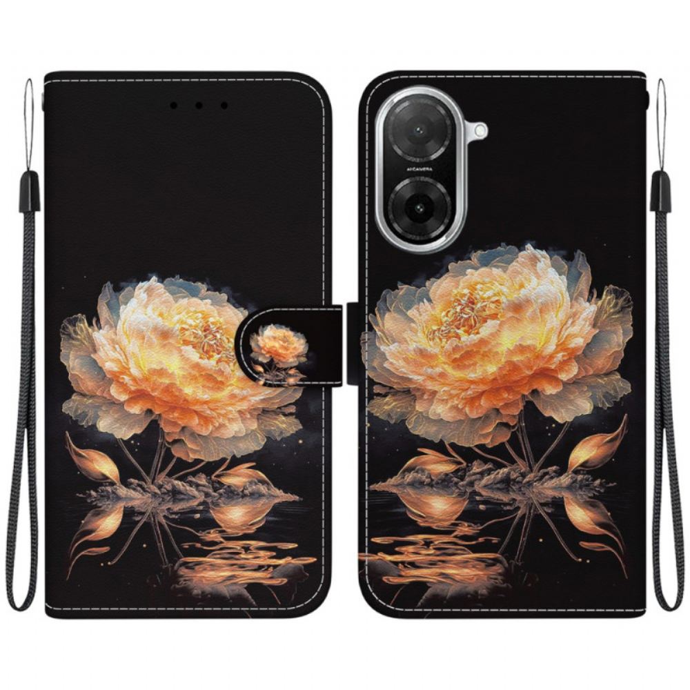 Kožený Kryt Na Poco C71 Zlatá Pivoňka