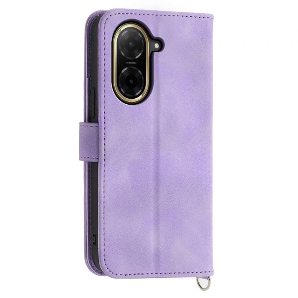 Kožený Kryt Poco C71 Květinová Krajka Se Šňůrkou A Ramenním Popruhem