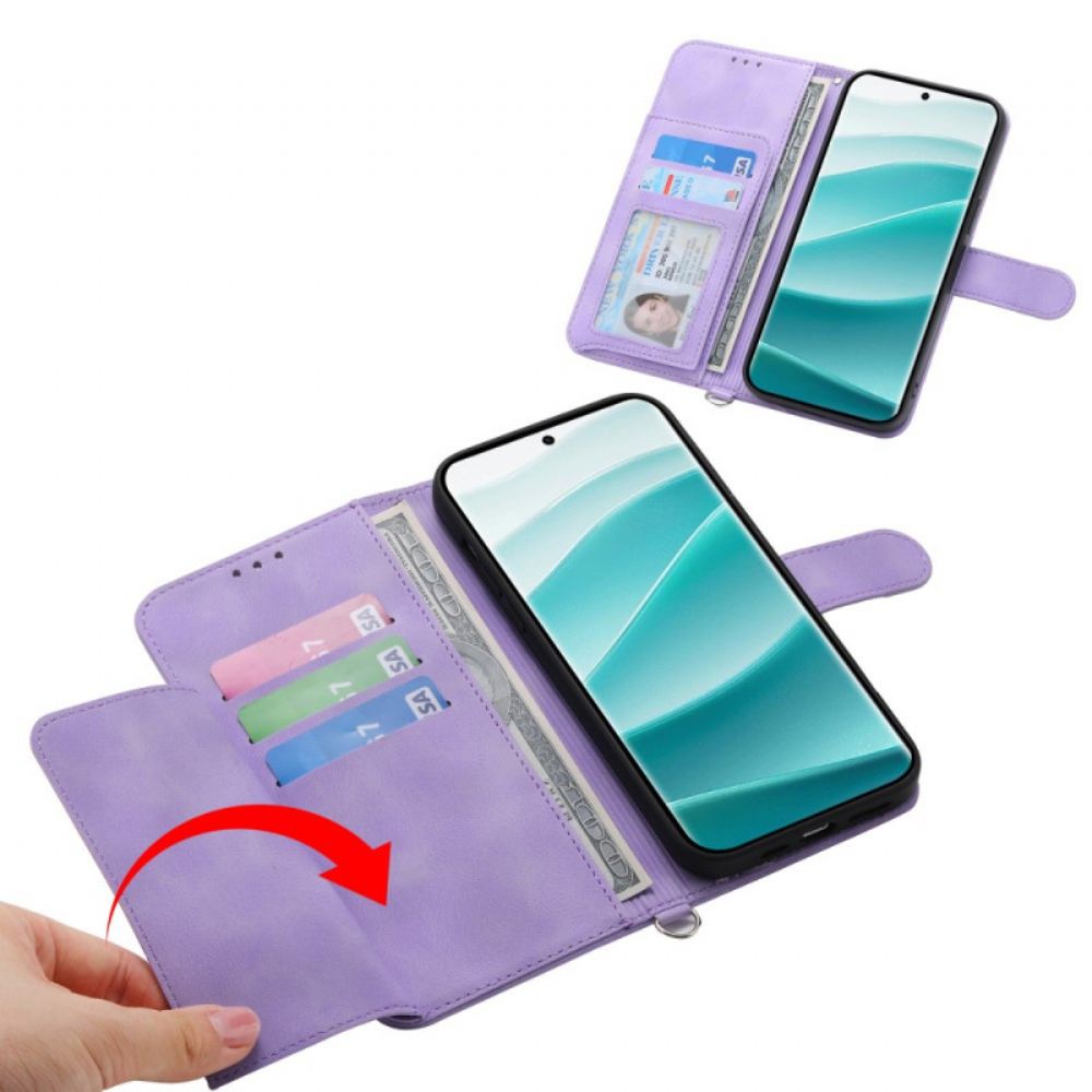 Kožený Kryt Poco C71 Květinová Krajka Se Šňůrkou A Ramenním Popruhem