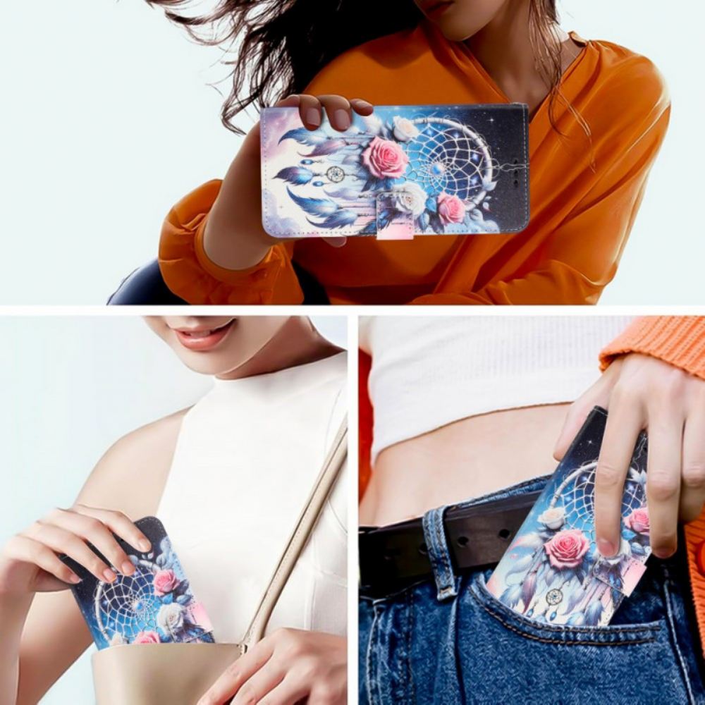 Kožený Kryt Poco C71 Květinový Lapač Snů