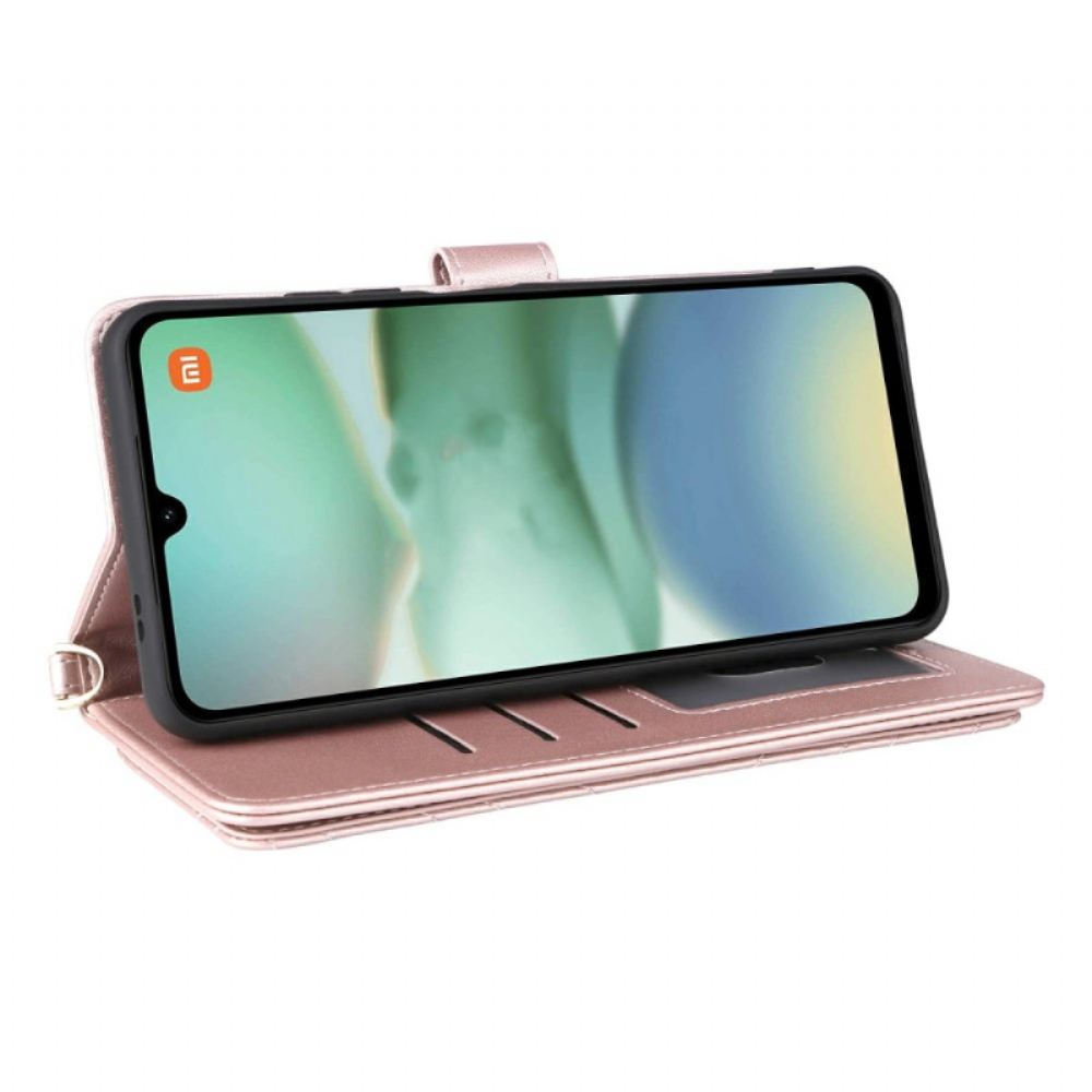 Kožený Kryt Poco C71 Prošívaná Peněženka S Popruhem A Ramenním Popruhem