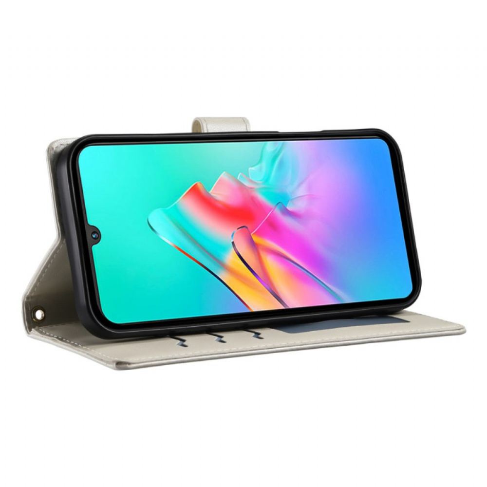 Kožený Kryt Poco C71 Prošívané S Popruhem A Ramenním Popruhem