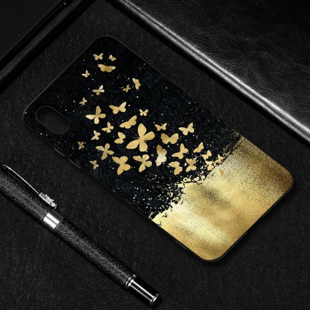Kryt Na Xiaomi Redmi 7A Ohebné Silikonové Motýlky Zlaté
