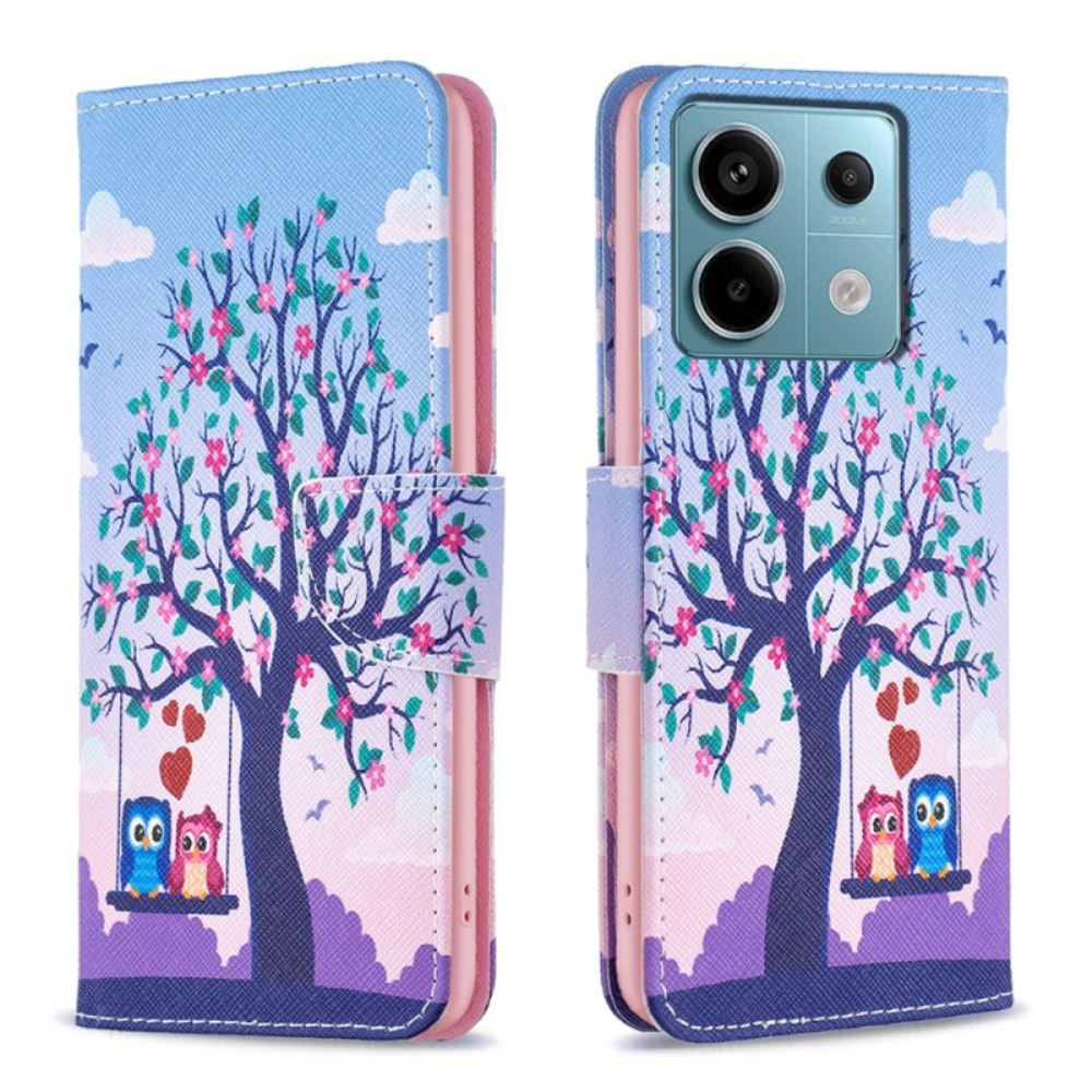 Kožený Kryt Na Xiaomi Redmi Note 13 Pro 5g Dvě Sovy Na Houpačce