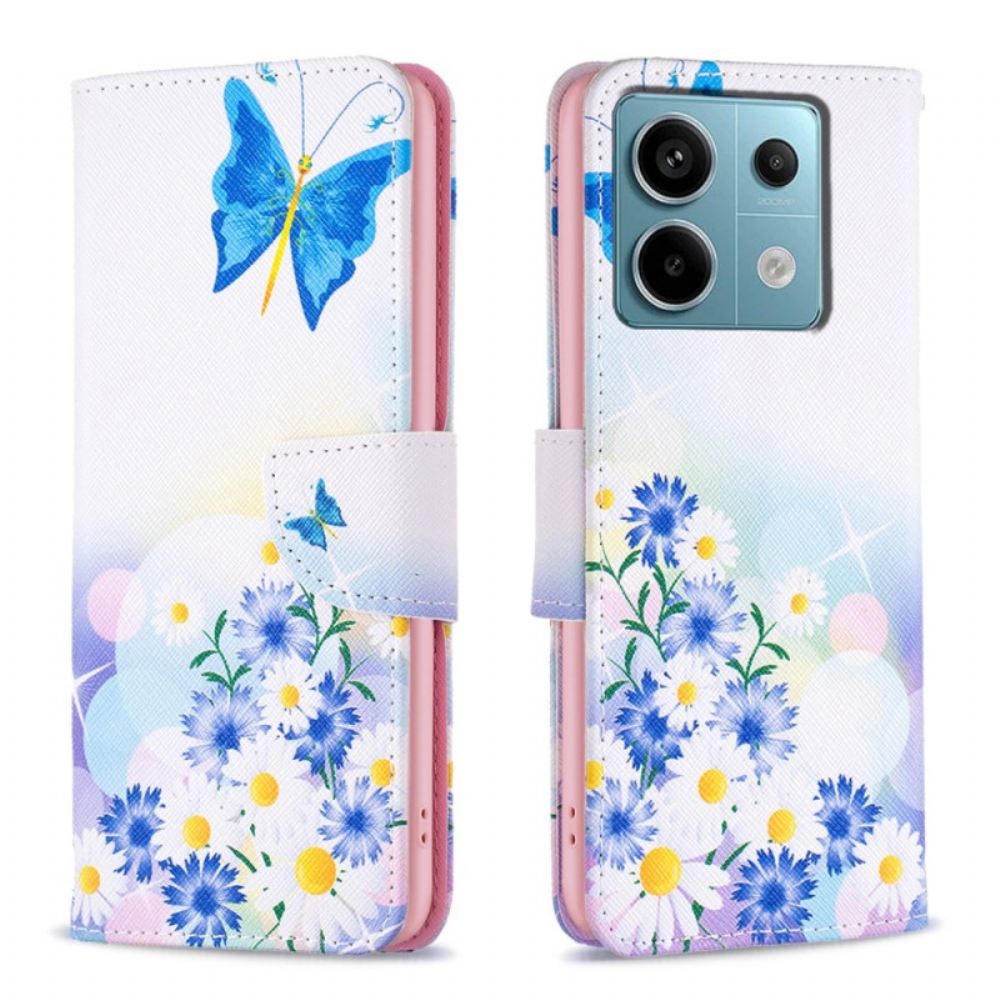 Kožený Kryt Xiaomi Redmi Note 13 Pro 5g Motýl A Květiny