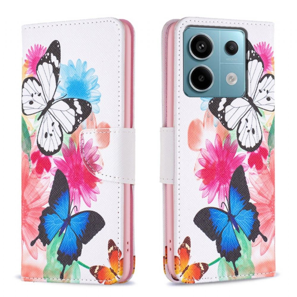 Peněženková Pouzdra Xiaomi Redmi Note 13 Pro 5g Kryty Na Mobil Dva Akvareloví Motýli
