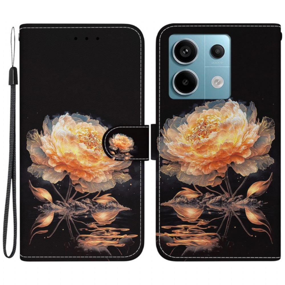 Peněženková Pouzdra Xiaomi Redmi Note 13 Pro 5g Zlatá Pivoňka S Řemínkem