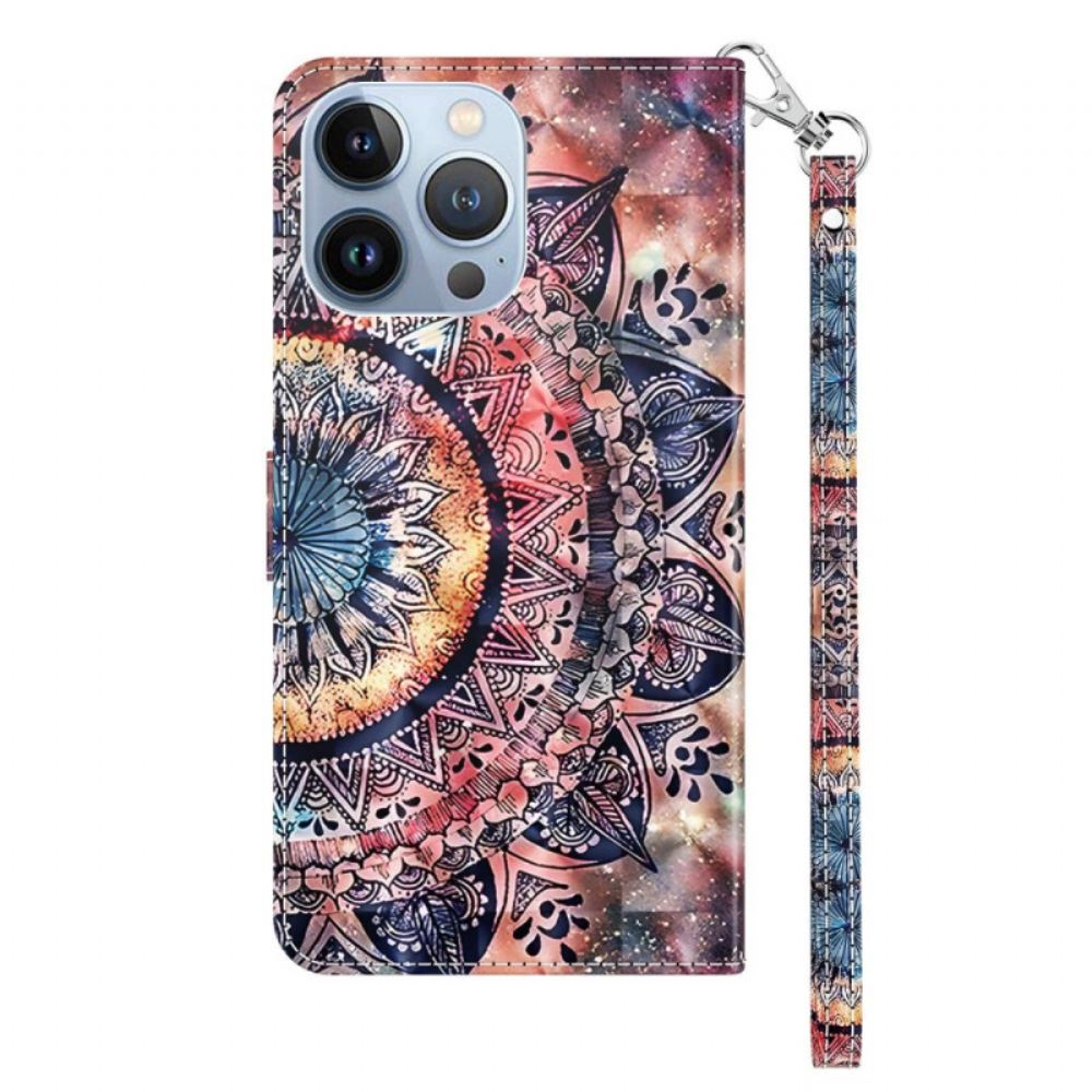 Flipové Pouzdro Na iPhone 14 Pro Na Lana Barevná Pásková Mandala