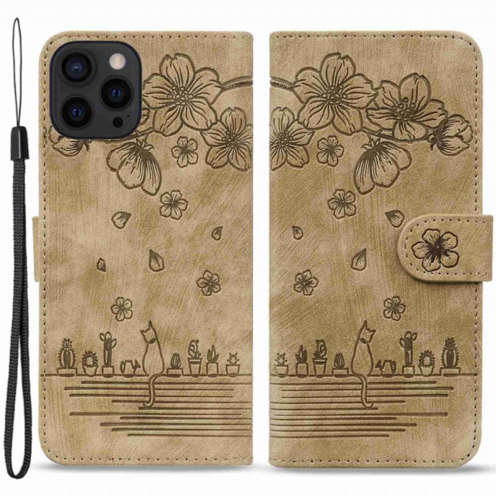 Flipové Pouzdro Na iPhone 14 Pro Na Lana Cat Strappy Print