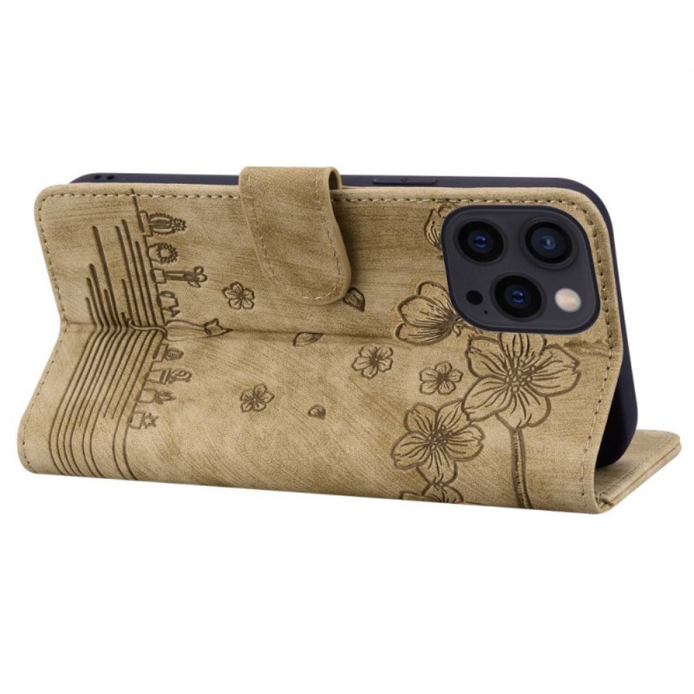 Flipové Pouzdro Na iPhone 14 Pro Na Lana Cat Strappy Print