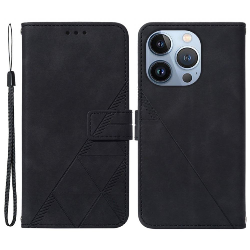 Flipové Pouzdro Na iPhone 14 Pro Na Lana Strappy Trojúhelníky
