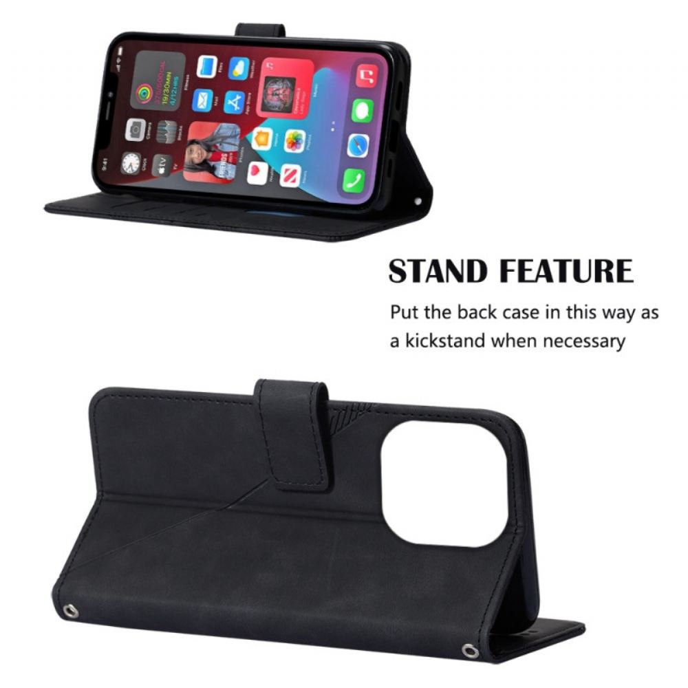 Flipové Pouzdro Na iPhone 14 Pro Na Lana Strappy Trojúhelníky