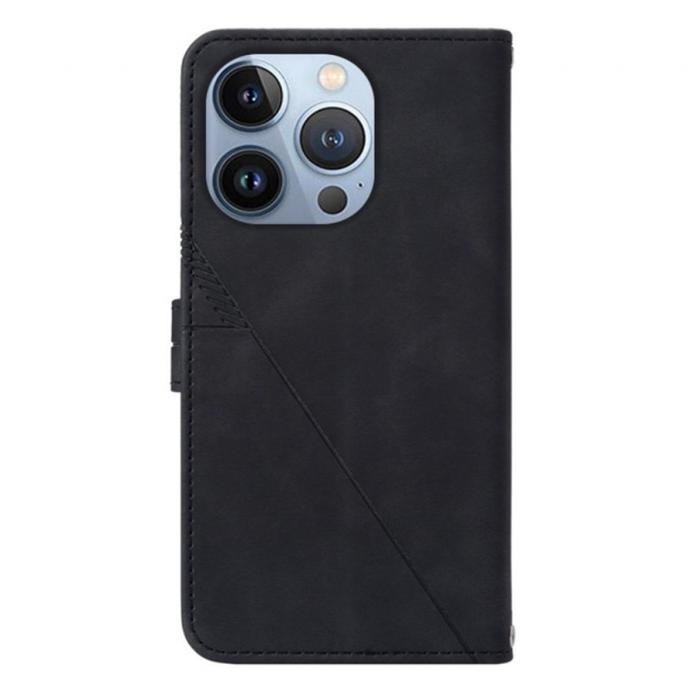 Flipové Pouzdro Na iPhone 14 Pro Na Lana Strappy Trojúhelníky