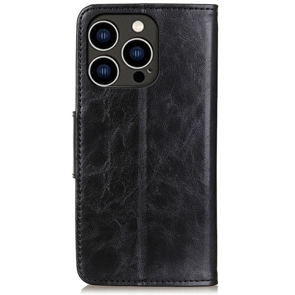Flipové Pouzdro Na iPhone 14 Pro Štípaná Kůže
