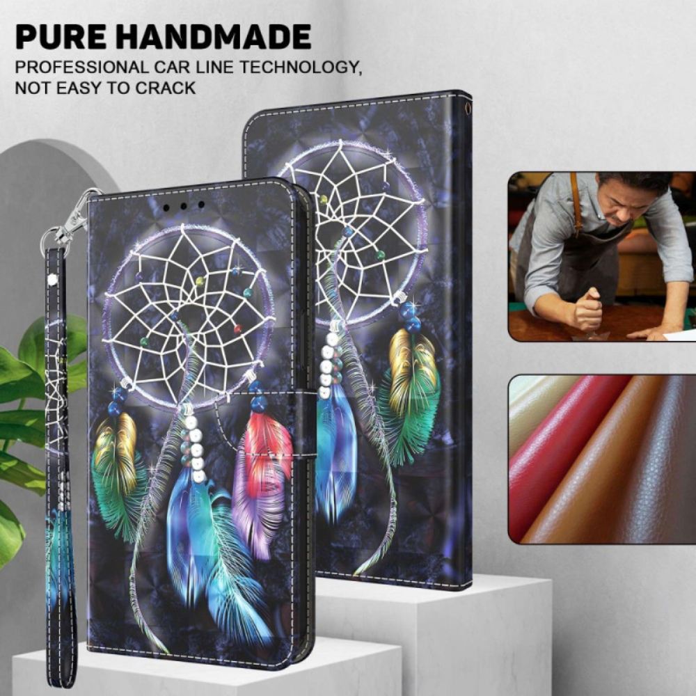 Kožené Pouzdro Na iPhone 14 Pro Na Lana Popruhový Lapač Snů