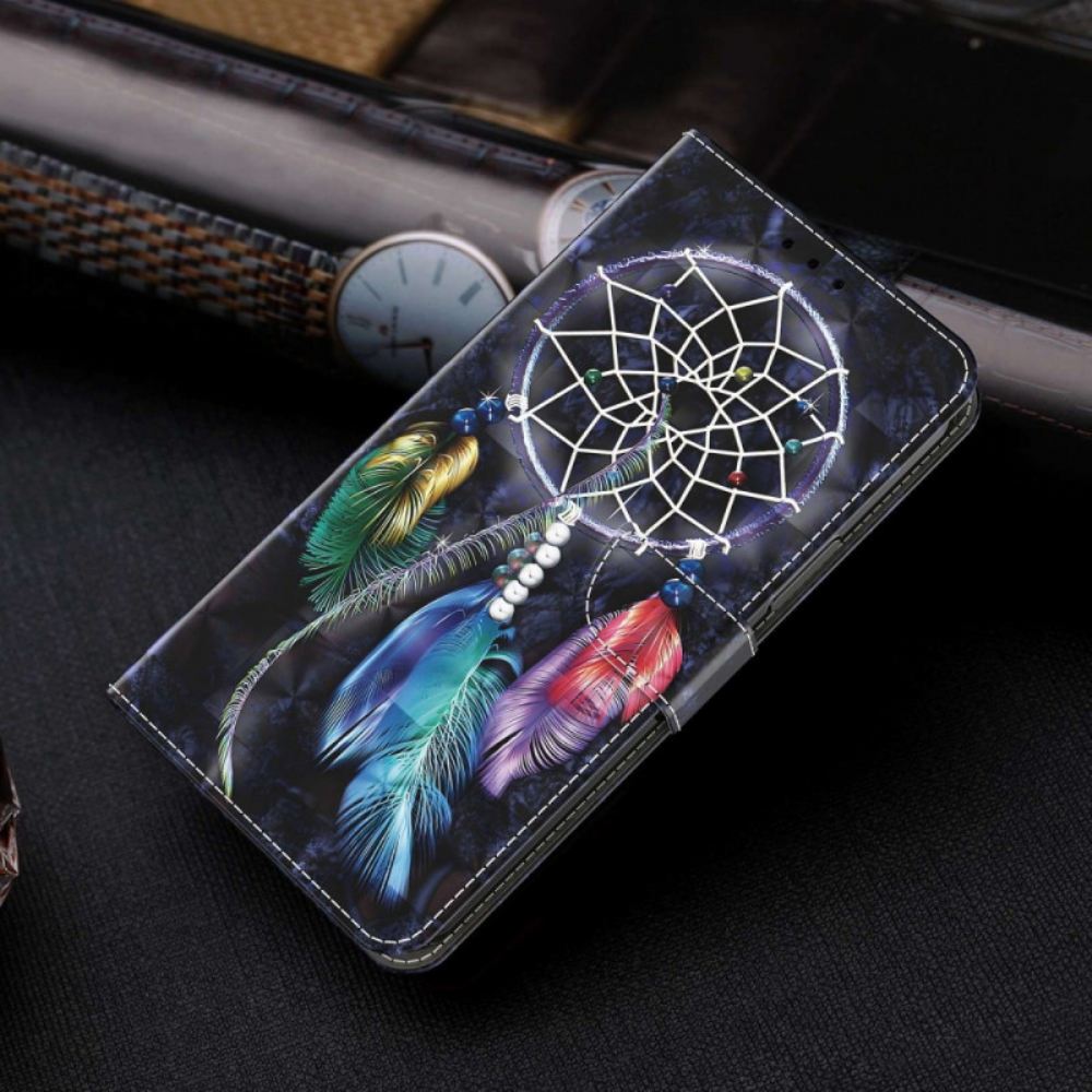 Kožené Pouzdro Na iPhone 14 Pro Na Lana Popruhový Lapač Snů