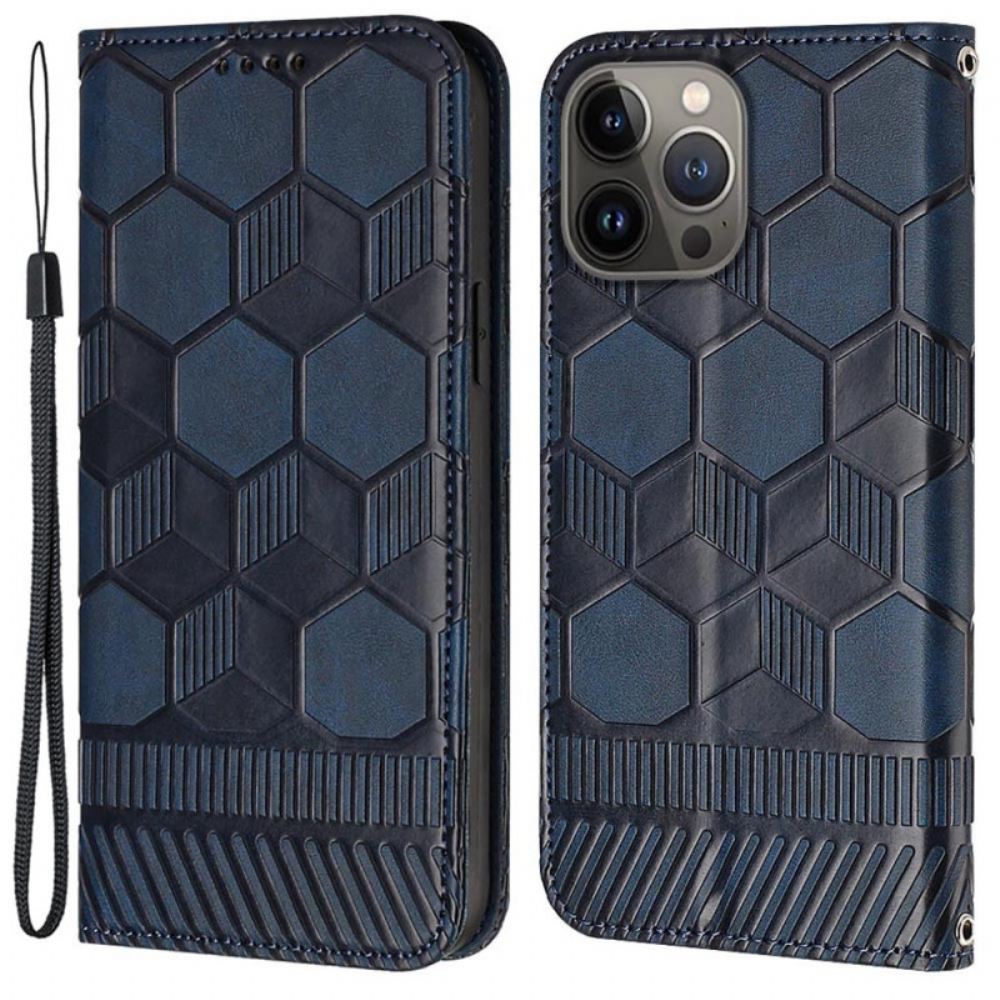 Kožené Pouzdro Na iPhone 14 Pro Vzor Fotbalového Míče