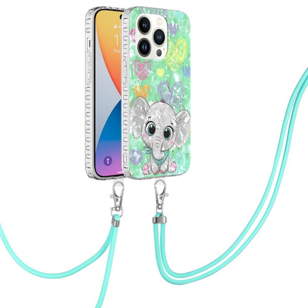 Kryt Na iPhone 14 Pro Na Lana Styl Slona Se Šňůrou