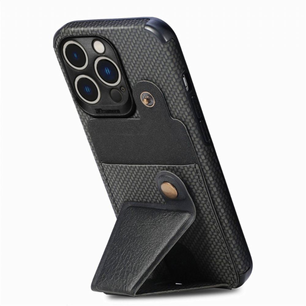 Kryt Na iPhone 14 Pro Stojan Držáku Karet Z Uhlíkových Vláken