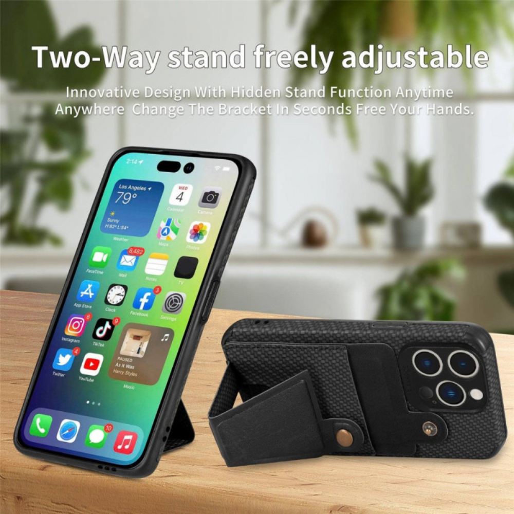 Kryt Na iPhone 14 Pro Stojan Držáku Karet Z Uhlíkových Vláken