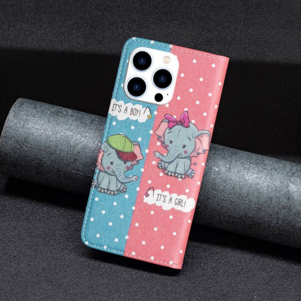 Kryty Na Mobil Na iPhone 14 Pro Flipové Pouzdro Slůňata