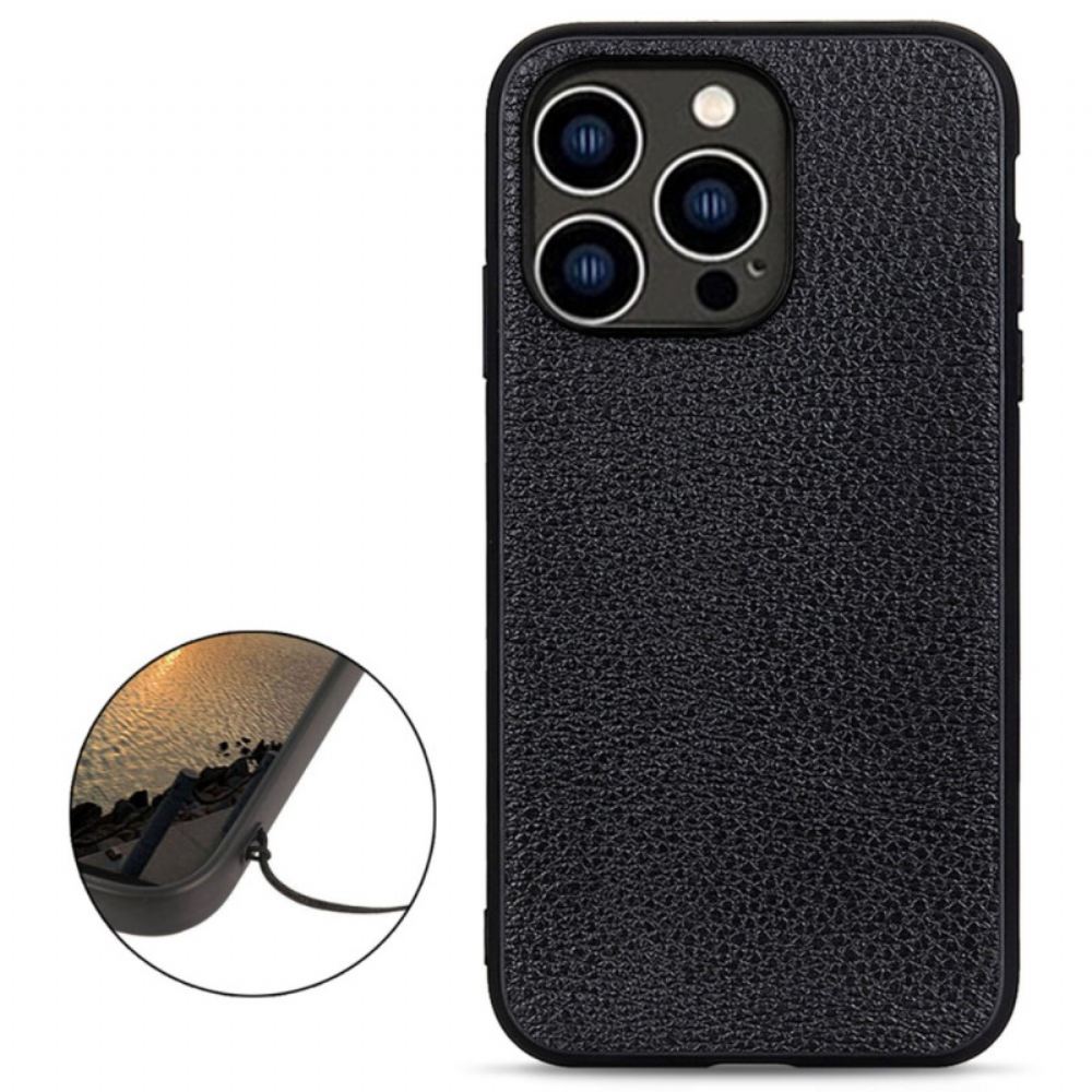 Kryty Na Mobil Na iPhone 14 Pro Pravá Kůže Litchi